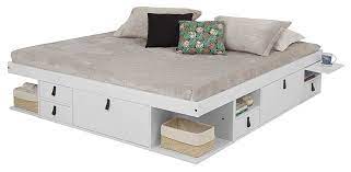Drawers open easily with finger pulls located at the bottom of the drawer fronts. Memomad Bali Storage Platform Bed King Size Off White Contemporary Platform Beds By Memomad Houzz