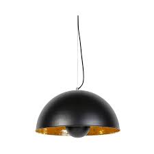 Suspension industrielle noire, avec dessus en aluminium. Lampe A Suspension Industrielle Noire Avec Or 50 Cm Magna Eglip Qazqa Moderne Luminaire Interieur Rond 93577