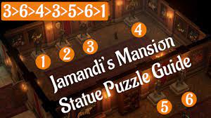 For those of you starting new game after new game here's a first number the statues starting from the left most in the room with four statues and ending at the right most in the room with two statues. Pathfinder Kingmaker Statue Puzzle In Jamandi S Mansion Youtube