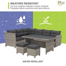 Stately wingback seating with wide, comfortable armrests. Rossmore Outdoor Dining Aluminum Frame Wicker Patio Sectional 5 Piece Monkey Patio