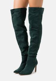 Missguided Mid Heel Over The Knee Boots High Heeled Boots Deep Green Dark Green Zalando Co Uk