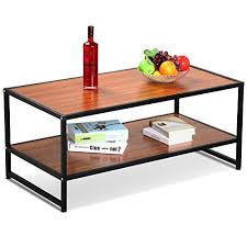 Handmade reclaimed wood & steel coffee table vintage rustic | etsy. Topeakmart Modern Living Room 2 Tier Rustic Wood Coffee Cocktail Table Sofa Side End Tables With Storage Shelves Metal Legs Buy Online In Aruba At Aruba Desertcart Com Productid 30732318