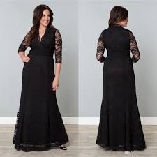 Black And White Evening Gowns Plus Size Hot Sale Popular Black Lace Plus Size Special Ocaasion Mother Dress With 3 4 Long Sleeves A Line V Neck Ruched Sash Formal Evening Gown Plus Size Special Occasi Evening Gowns With