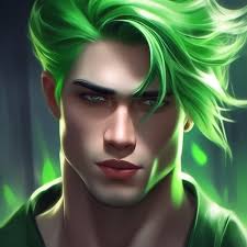 I want likes very handsome guy green …" — image created in Shedevrum