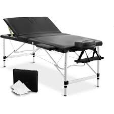 Zenses 80cm Portable Aluminium Massage Table 3 Fold Black Beauty Therapy Massage Table Black Bedding Massage Tables