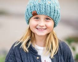 Women's Knit Heart Beanie Fur Pom Pom, All Sizes Toddler Children Chunky  Knit Blue Beanie, Mommy and Me Warm Winter Soft Wool Blend Hat