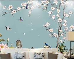 American Countryside Dark Flowers Wallpaper Nature Wall Mural Floral Wall Art Wall Decal Big Flowers Wall Sticke Wall Wallpaper Wall Murals Tree Wall Murals