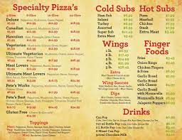 If you need pizzas delivered promptly and cheaply, we recommend that you use one of the nationwide pizza chains, as they hare great snapfinger lists almost every restaurant in every city major. Pete S Pizza Near Me Menu