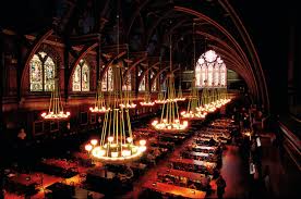 Entrance hall:this room is very big with a very high ceiling and a staircase at its end leads to the upper floors.it is also the home of the house point hourglasses which measure house points great hall:this room is the dining room of the school.it has a wall with banners on it at the end which has the high table,each with the first initials of. Hogwarts Vs Harvard Harvard