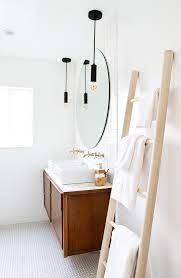 This stylish wooden towel ladder will add a touch of class to your home. Sarah Sherman Samuel Bathroom Refresh Diy Towel Ladder