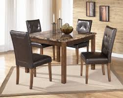 Theo Contemporary Brown Wood Pvc Marble Square Table And 4 Side Chairs Square Dining Tables Dining Room Sets Square Dining Room Table