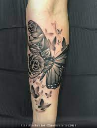 Butterfly Rose Tattoo By Nino Dinchev Sleeve Tattoos For Women Rose Tattoos For Women Butterfly Tattoos For Women