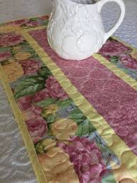 Shabby Chic Spring Table Runner Quilt Roses Leaves Pink Green Yellow Blue Table Runner Quilt Hand Handmade Table Runner Spring Table Runner Etsy Quilts