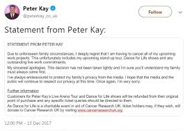 Peter kay breaks his social media silence after stepping back from public eye in 2017 'you have seriously lost the plot!' kaye adams swipes at piers morgan over olympic tweets. Peter Kay Spent Time Off Work Raising 35k For Children S Charity For Mitochondrial Disease