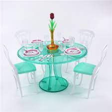 Target / toys / barbie dollhouse furniture. For Barbie Meal Time Furniture Modern Green Transparent Round Dining Table With 4 Set Tablewares Chairs For 1 6 Doll Dolls Accessories Aliexpress