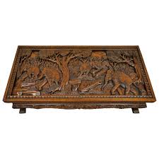 20th Century Vietnamese Hand Carved Asian Coffee Low Table With Elephant Scene In 2020 Asian Coffee Table Coffee Table Square Unique Coffee Table Design