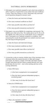 Worksheets are affect effect work 1, affect or effect, affect effect work 1 answers, the language arts magazine name date affect effect, common grammar mistakes problem words affect effect. Solved Factorial Anova Worksheet 1 Participants Were Ran Chegg Com