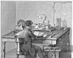 Image of telegraph operator sending a message