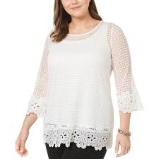 Alfani Plus Size Knit Crochet Lace Top Blouses Tunics