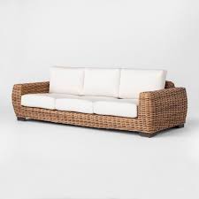 Eldridge Wicker Patio Sofa With Sunbrella Cushions Brown White Smith Hawken Wicker Patio Furniture Sunbrella Cushions Patio Sofa