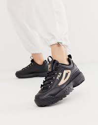 Black And Rose Gold Shoes Fila Disruptor Ii Sneakers In Black With Rose Gold Rose Gold Sneakers Fila Disruptors Womens Sneakers