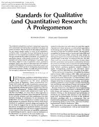 Pdf Standards For Qualitative And Quantitative Research A Prolegomenon