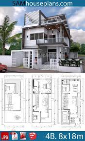 House Plans 8x18m With 4 Bedrooms Sam House Plans 3 Storey House Design House Front Design Model House Plan
