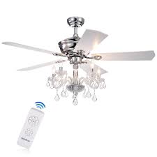 5 blades modern ceiling fan with light kit, chrome finish, clear crystal, traditional light, remote control. Warehouse Of Tiffany Havorand Iii 52 In Indoor Chrome Remote Ceiling Fan With Light Kit And Crystal Branched Chandelier Cfl8213remoch The Home Depot