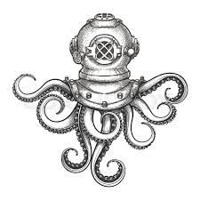 Diver Helmet With Octopus Tentacles Stock Vector Colourbox Sketch the line lightly at first to determine where the tentacle will go, then darken the guide. diver helmet with octopus tentacles