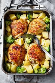Baked Honey Garlic Chicken With Broccoli And Potatoes Baked Honey Garlic Chicken Honey Garlic Chicken Chicken Dinner Recipes