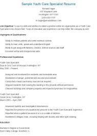 sample youth care specialist resume