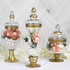 Efavormart Sizes 10 14 16 Gold Trimmed Glass Jars Apothecary Candy Jars Candy Buffet Display Elegant Storage Jars With Lids Decorative Wedding Set Of In 2020 Glass Candy