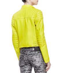 Mcq Alexander Mcqueen Neon Leather Zip Biker Jacket Lime Green Green Leather Jackets Leather Jacket Jackets
