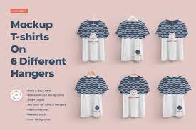 Download Front And Back T Shirts Mockup With 6 Different Hangers In Apparel Mockups On Yellow Images Creative Store