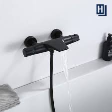Wand Thermostat Wasserfall Wasserhahn Bad Badewanne Duschbatterie Messing Schwarz Homelody In 2020 Wasserhahn Brausearmatur Wasserhahn Bad