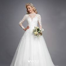 Was für ein brautkleid sucht ihr, meine lieben? Luxus Herrlich Weiss Brautkleider Hochzeitskleider 2020 A Linie Stehkragen Lange Armel 3d Spitze Reissverschluss Applikationen Ruckenfreies