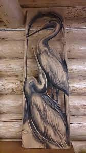 Herons In Relief Cedar Tomas Vrba Woodsculpture Homedecor Birds Art Wood Carving Designs Wood Sculpture Chainsaw Wood Carving