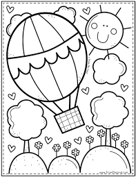 Hot Air Balloon Coloring Page Coloring Club From The Pond Summer Coloring Pages Cute Coloring Pages Spring Coloring Pages