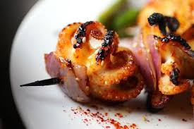 Spicy Charred Baby Octopus Skewers Recipe Yummly Recipe Skewer Recipes Octopus Recipes Cooking
