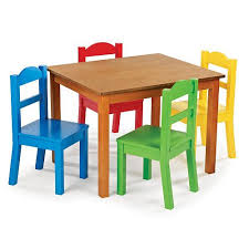 Tot Tutors Dark Pine Table And 4 Primary Colored Chair Set Small Table And Chairs Toddler Table Table And Chair Sets