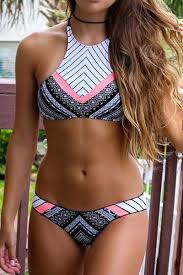 Geometric Printed Halter Bikini Set Swim Suits In 2019