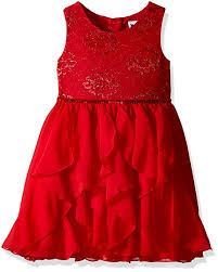 Youngland Girls Sleeveless Lace To Chiffon Waterfall Dress With Sequin Waist