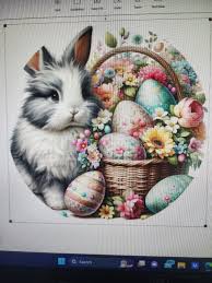 Easter Bunny Floral with Basket and Eggs Wreath Sign