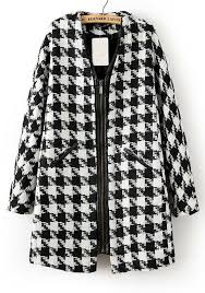 Black And White Plaid Jacket Black Plaid Print Collarless Long Sleeve Wool Coat Ekose Defile Kadin Modasi