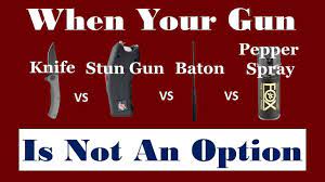 Alternate Weapons Knife Vs Stun Gun Vs Steel Baton Vs Pepper Spray Youtube