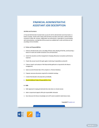Reinforce your company's support group through effective job descriptions that you can only create efficiently with our administrative assistant job description templates in microsoft word! Financial Administrative Assistant Job Ad Description Template Free Pdf Word Google Docs Job Description Template Job Ads Job Description