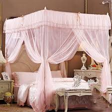 Four Corner Princess Wind Mosquito Net Bed Canopy Three Door Opener Stand Landing Court Double Home Mosquito Curtain C Queen2 Home Decor First Princess Canopy Bed Poster Bed Canopy Bed