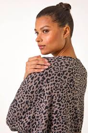Roman Women´s Brown Animal Print Batwing Stretch Top tops