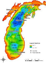Bathymetry Map Of Lake Michigan Showing The Five Main