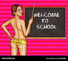 Naked sexy woman teacher in school pop art Vector Image